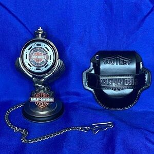Harley Davidson Pocket Watch with Stand and Belt Holder.